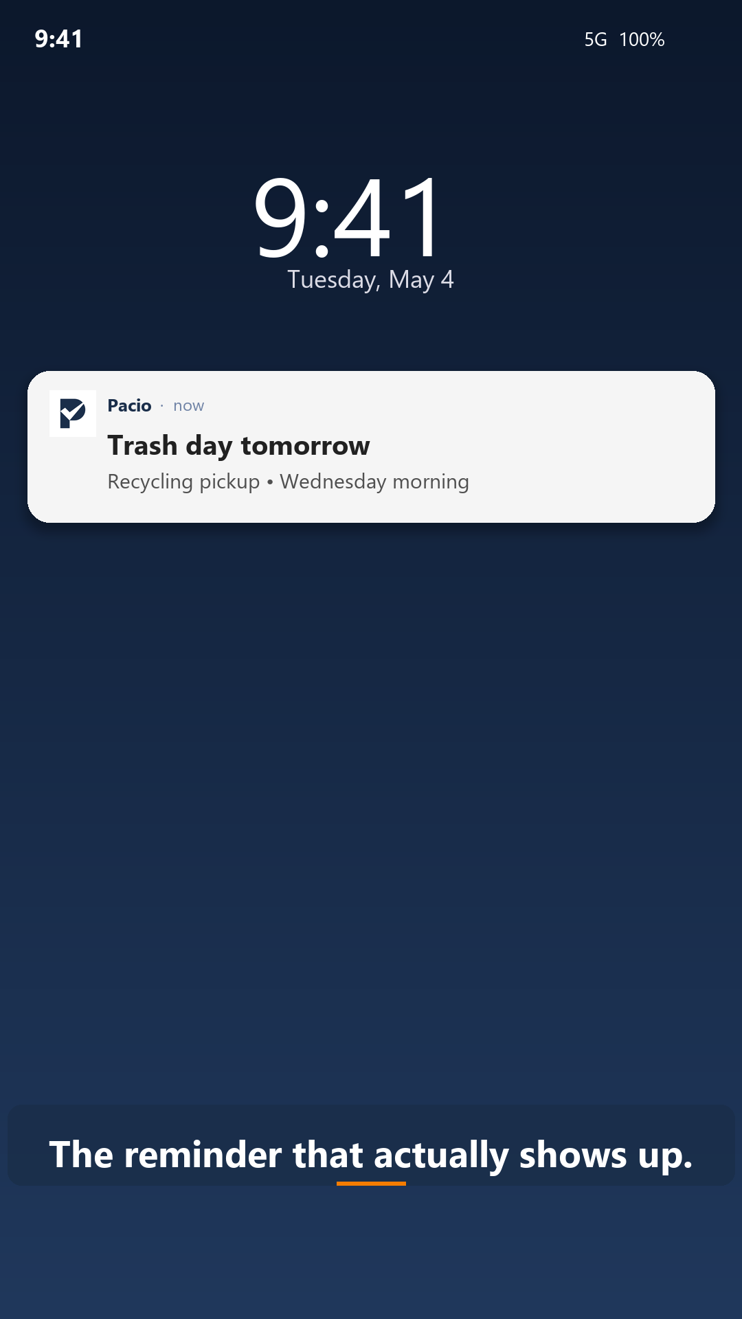 Trash day notification on lock screen